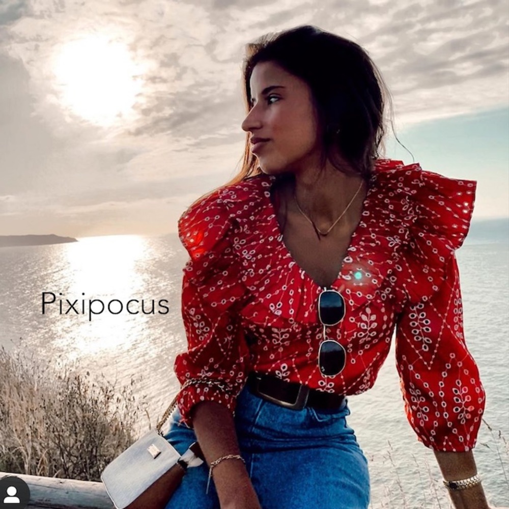 NWT Zara Openwork Embroidered Ruffle Top Red